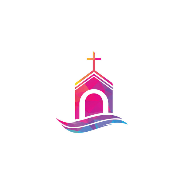 Design loga kostela. Logo šablony pro církve a křesťany. Logo budovy křížového kostela. - Vektor, obrázek