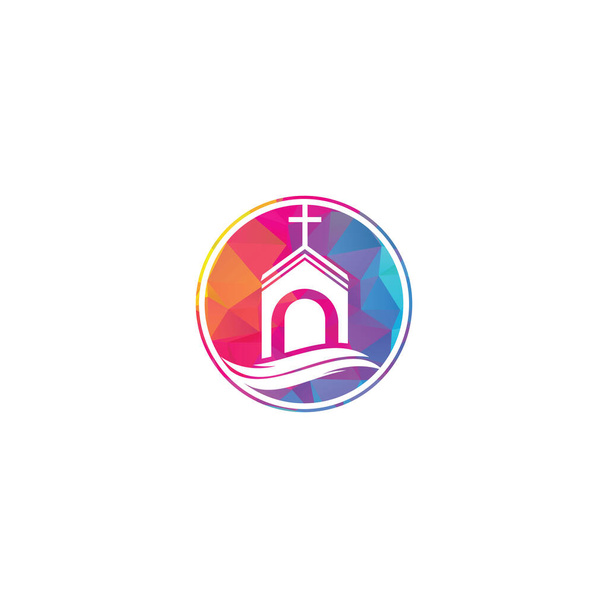 教会の建物のロゴデザイン。教会やクリスチャンのためのテンプレートロゴ。教会の建物のロゴ. - ベクター画像