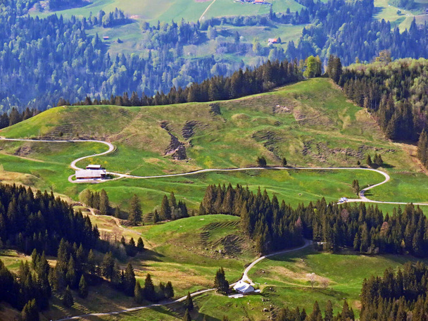 Alpine pastures and grasslands on the slopes of the Pilatus massif and in the alpine valleys at the foot of the mountain, Alpnach - Canton of Obwalden, Switzerland (Kanton Obwalden, Schweiz) - Photo, Image