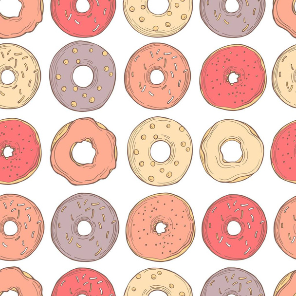 Hand drawn donuts. Vector  seamless pattern - Vector, Image