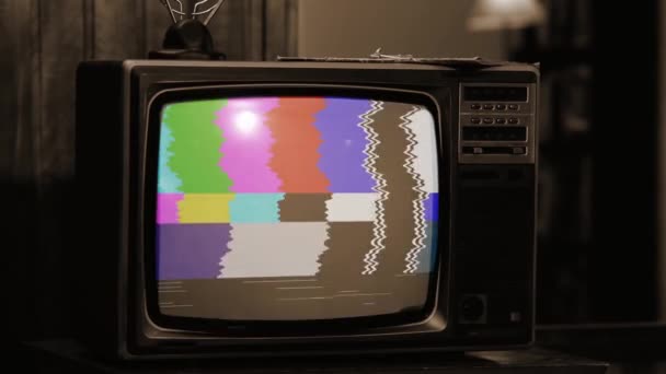 Retro TV with Static Noise and Color Bars. Sepia Tone. Zoom In.  - Footage, Video