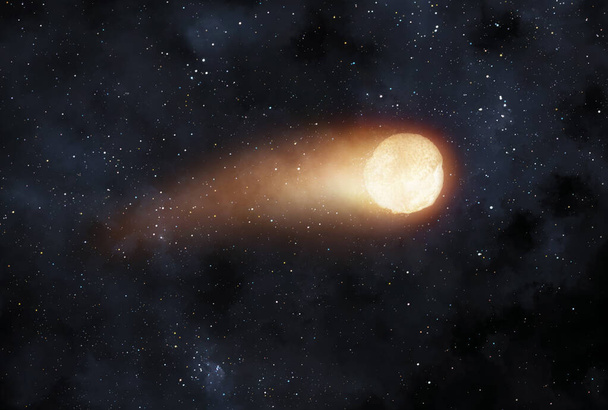 An illustration of the fiery comet flying in space - Φωτογραφία, εικόνα