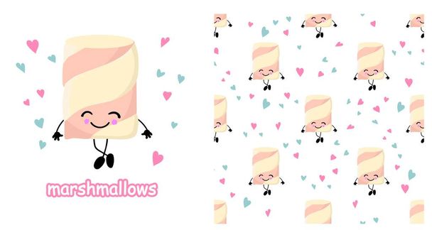 Marshmallow charakter. Roztomilé kreslené marshmallows. ilustrace. Bezproblémový vzor. - Fotografie, Obrázek