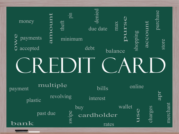 Concepto de Word Cloud de tarjeta de crédito en una pizarra
 - Foto, imagen
