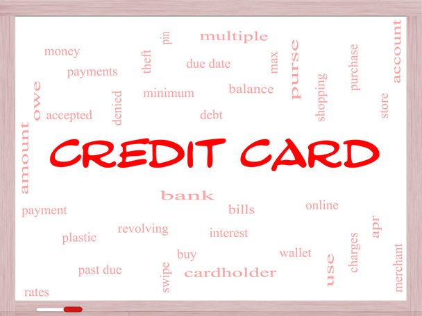 creditcard woord wolk concept op een whiteboard - Foto, afbeelding