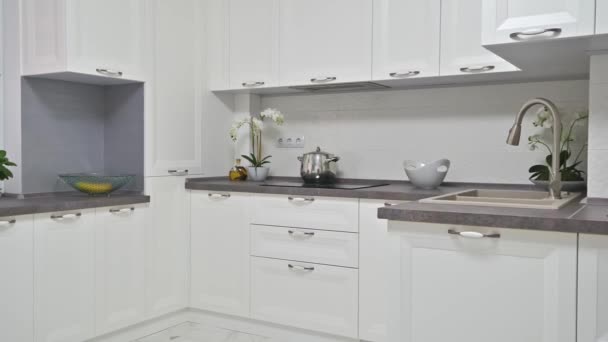 Modern white wooden kitchen interior - 映像、動画