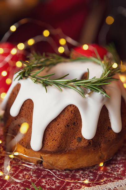 decorated Christmas cake: Traditional European Christmas pastry, fragrant home baked stollen - Fotografie, Obrázek