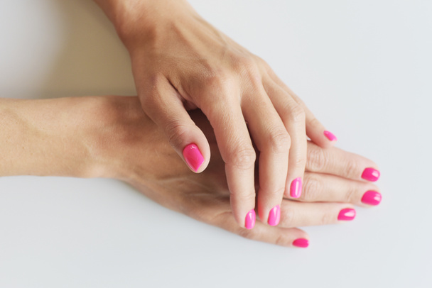 Female hands with manicure on white background - Zdjęcie, obraz