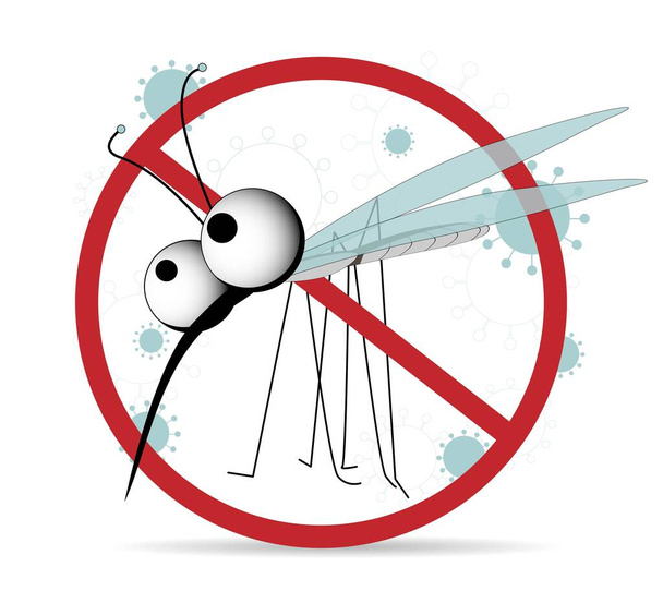 Funny mosquito prohibition sign. Stop insects. Vector character with wings. - Vector, Image
