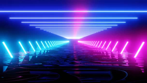 Horizontale en verticale lichtlijnen bewegen zich in de ruimte. Abstract fluorescerende achtergrond. Neon achtergrond. Animatie 4K lus. - Video