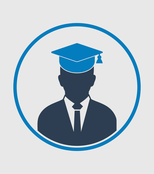 Icono de perfil de estudiante graduado masculino con vestido y gorra. Estilo plano vector EPS
. - Vector, imagen