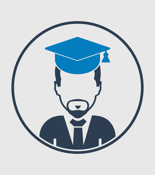 Önlüğü ve şapkası olan erkek öğrenci profili ikonu. Düz biçim vektörü EPS. - Vektör, Görsel