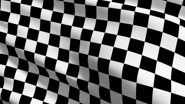 Bandera a cuadros. Color cuadrado blanco y negro. Ilustración de representación 3D del signo ondulatorio. fondo patrón ilusión
. - Foto, Imagen
