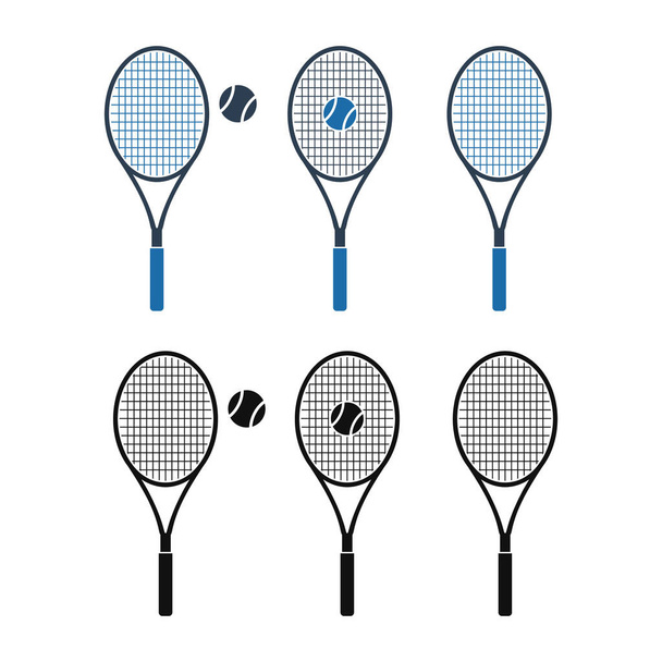 Tennis Racket en Ball Icon Set. Vlakke stijl vector EPS. - Vector, afbeelding