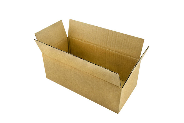 An open, large, rectangular cardboard box made of corrugated cardboard, isolated on a white background with a clipping path. - Photo, Image