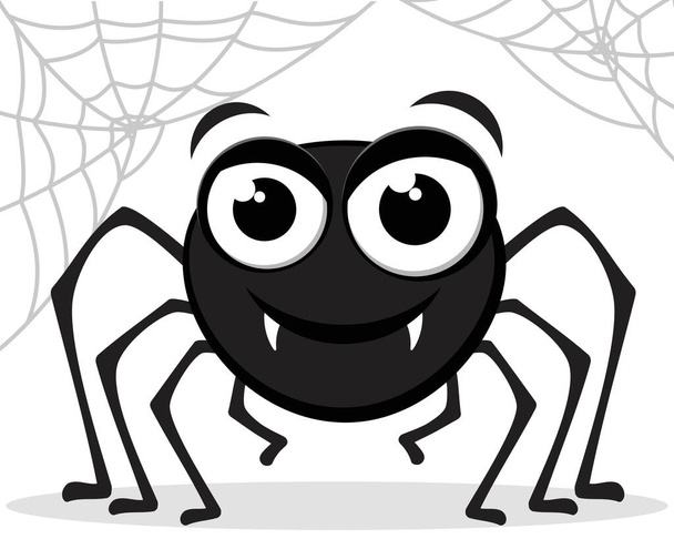 Een spin glimlacht op een witte achtergrond met een spinnenweb - Vector, afbeelding