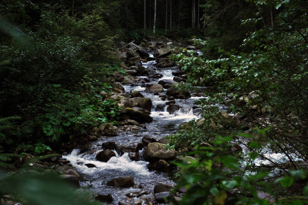 mountains, stones, water, waterfall, river, stream, nature, forest, summer_2 - Φωτογραφία, εικόνα