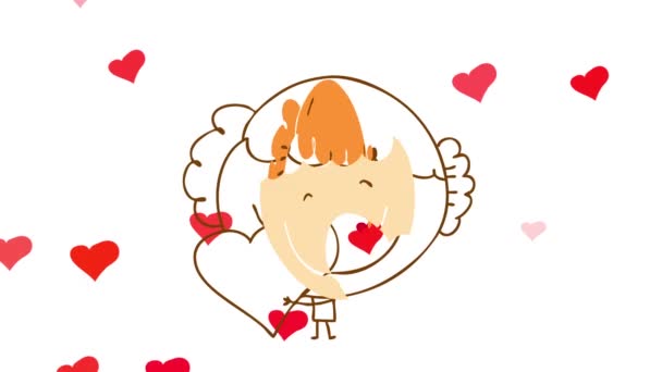 Inertial Bounce And Spin Animation Of Happy Girl In Love Embracing A Red Heart Impliziert, dass sie sich um ihre Liebsten kümmert und eine positive Einstellung zu romantischen Themen hat, bei denen kleine Herzen im Umlauf sind - Filmmaterial, Video