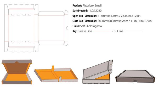 Векторна коробка для піци невеликий шаблон упаковки самозаблокування
 - Вектор, зображення