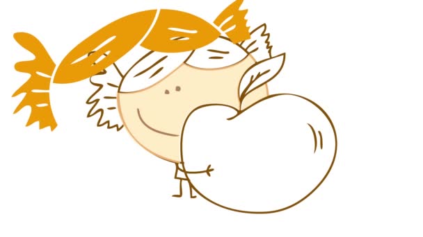 lente en schaal beweging van zeer jong meisje knuffelen een afgeronde citroen fruit groter dan haar van achteren alsof het was een huisdier met een gelukkig gezicht en slanke armen - Video