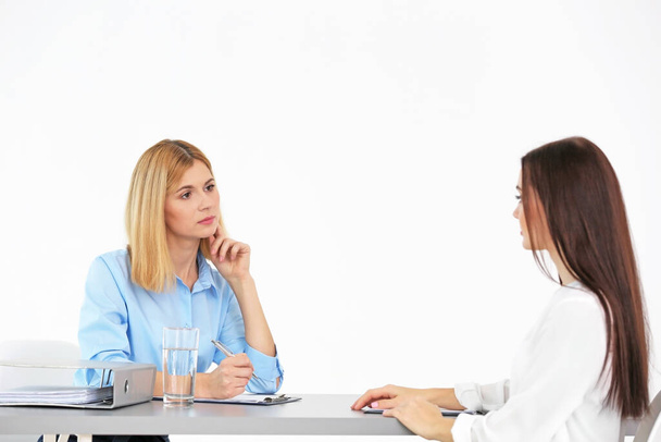Job interview concept. Human resources manager interviewing woman - Fotoğraf, Görsel