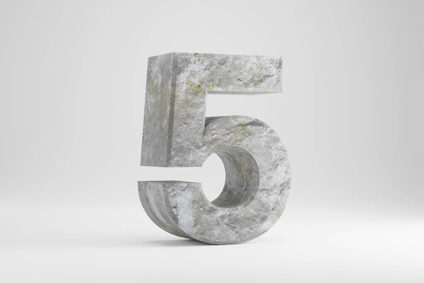 Kivi 3d numero 5. Rock kuvioitu määrä eristetty valkoisella pohjalla. 3d renderointi
. - Valokuva, kuva