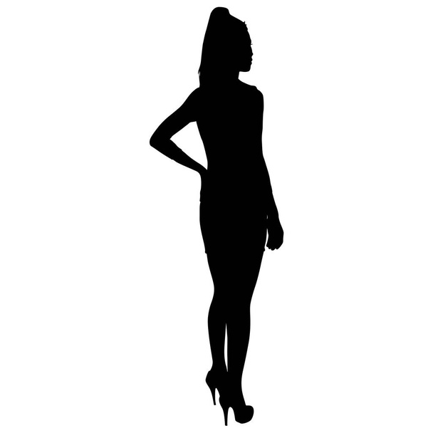 Silhouette di una ragazza che cammina su uno sfondo bianco. - Vettoriali, immagini