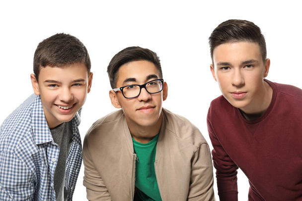 Stylish teenage boys on white background - Photo, Image