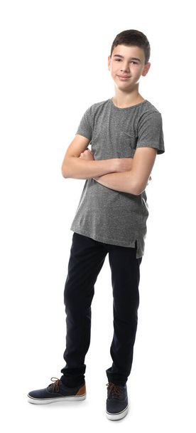 Cute teenage boy on white background - Foto, Imagem