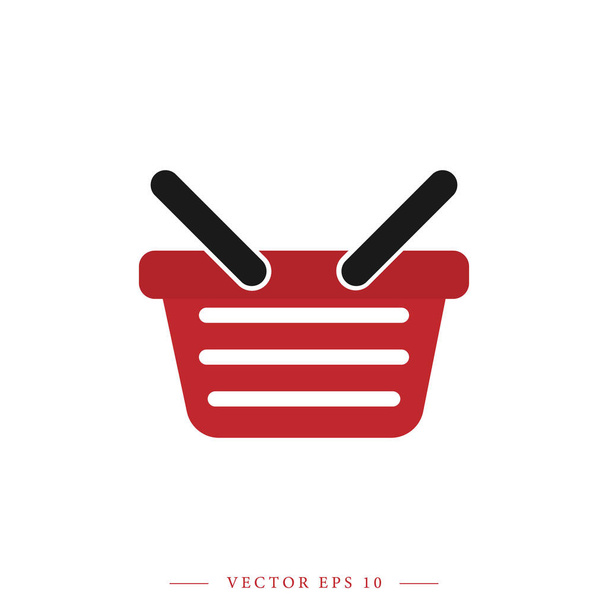 Red color cartoon-style shopping basket. Isolated vector illustration. - Vector, Image