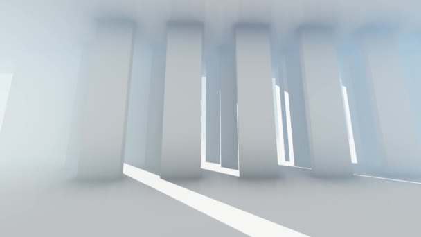 Weiße Säulen, futuristischer leerer weißer Korridor mit hellem Licht - Filmmaterial, Video