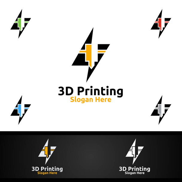 Fast 3D Printing Company Vector Logo Design for Media, Retail, Advertising, Newspaper or Book Concept - Vector, Image