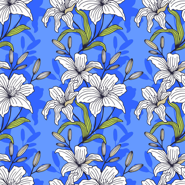 Lily flowers seamless pattern. Vector illustration eps10 - Vetor, Imagem