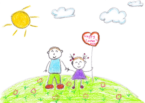 Dibujo a lápiz para niños de una tarjeta del Día del Padre, con un fondo blanco y espacio para copiar
 - Foto, Imagen