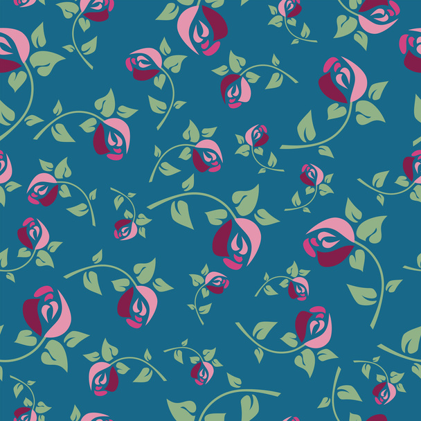 Seamless floral pattern with beautiful burgundy roses - Vektör, Görsel