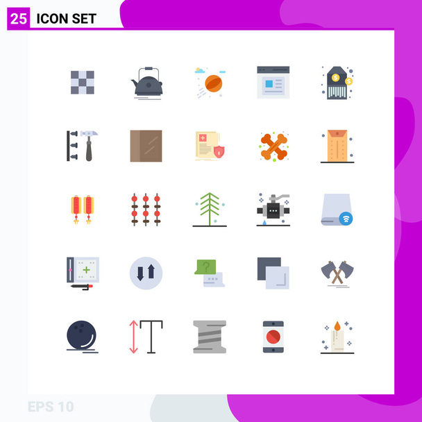 Mobile Interface Flat Color Set of 25 Pictograms of price, user, pot, interface, communication Editable Vector Design Elements - Vector, Image
