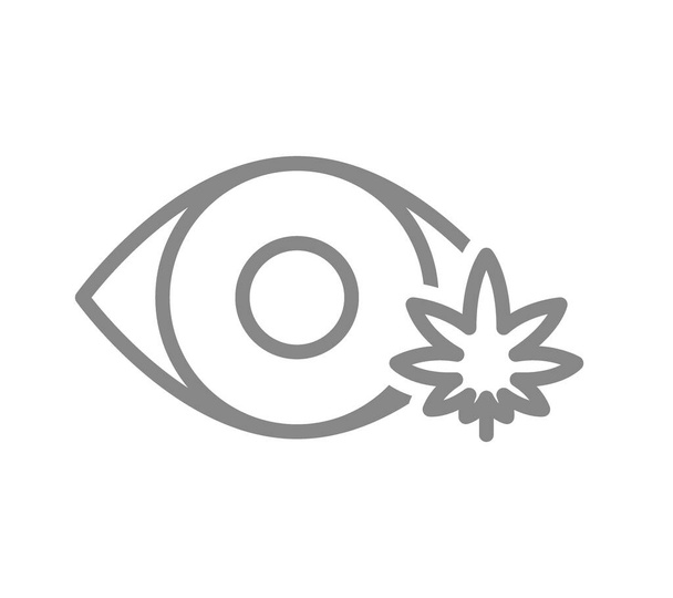 Menselijk oog met marihuana blad lijn icoon. Cannabisbehandeling, anesthesiesymbool - Vector, afbeelding
