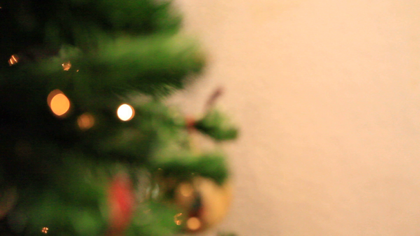 Noel ağacı ışıkları arka plan, focus bulanıklık - Video, Çekim