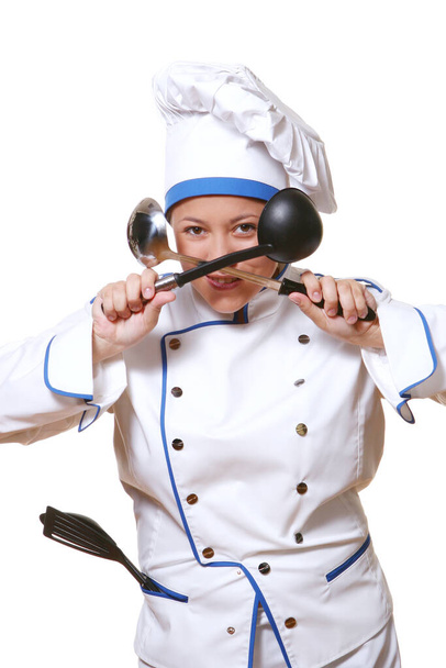 gelukkig jong en aantrekkelijk chef-kok - Foto, afbeelding