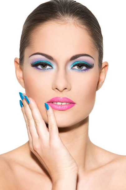 Cute, attractive woman with colorful makeup - Photo, Image