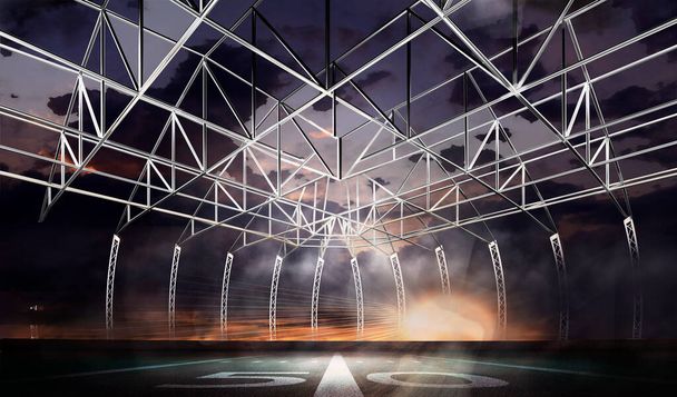 estadio de fútbol vacío en rayos de luz en la noche 3d representación
 - Foto, imagen