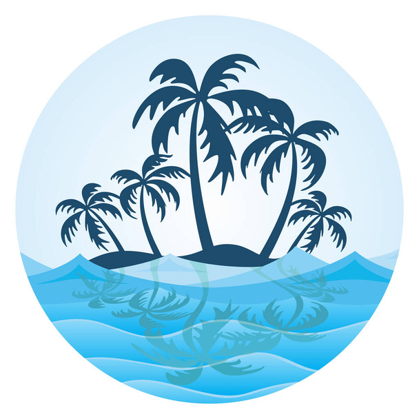 ヤシの木と海を持つ熱帯の島のシンボル. - ベクター画像
