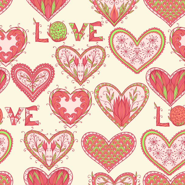 Seamless Valentine pattern with hearts - Διάνυσμα, εικόνα