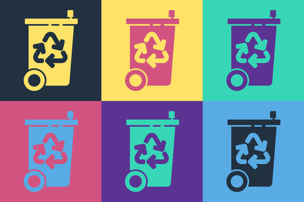 Pop art Corbeille avec icône de symbole de recyclage isolé sur fond de couleur. Icône poubelle. Panneau poubelle. Panneau panier de recyclage. Illustration vectorielle
 - Vecteur, image
