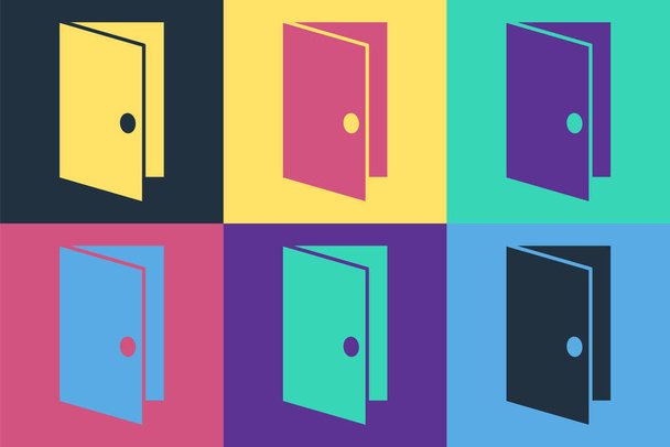 Pop Art Geschlossene Tür Symbol isoliert auf farbigem Hintergrund. Vektorillustration - Vektor, Bild