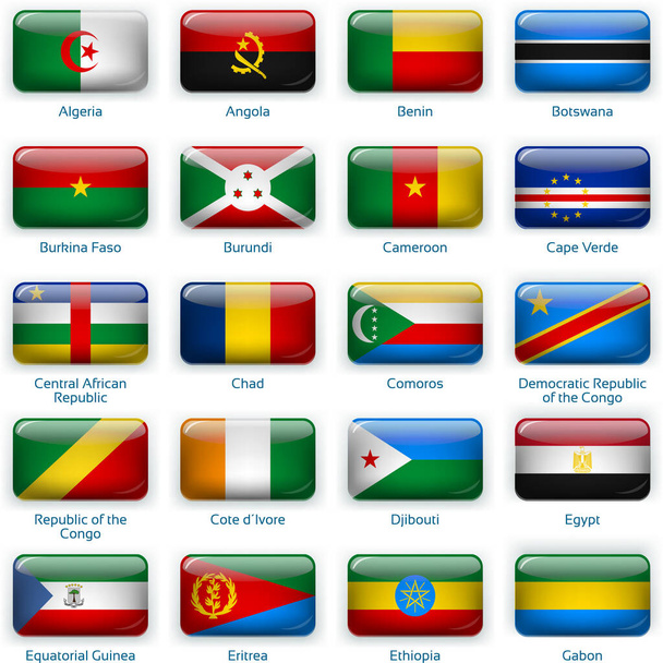 Set de veinte banderas en estilo botón. África uno de los tres
. - Vector, Imagen