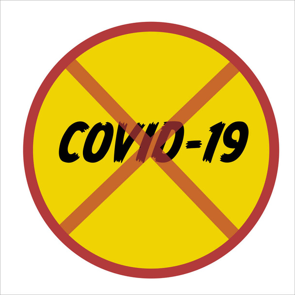 COVID-19 Słowa w czerwonym okręgu z krzyżem symbolizującym koncepcję eliminacji globalnej pandemii koronawirusów i rozpoczęcia dystansu społecznego. - Wektor, obraz