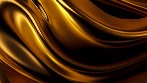 Luxe gouden achtergrond met satijnen gordijn. 3d weergave, 3d illustratie. - Foto, afbeelding