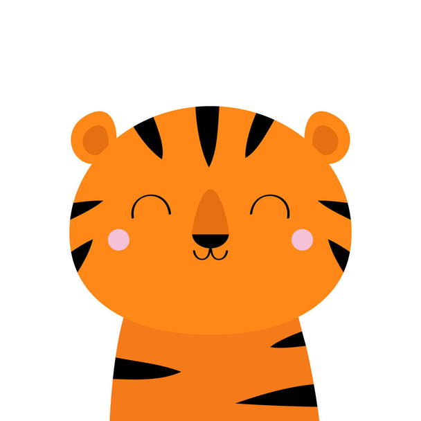 Tiger. Cute cartoon kawaii funny smiling character. Baby animal collection. Childish print for nursery, kids apparel, poster, postcard. Jungle cat. Flat design. White background. Isolated. Vector - Vector, Imagen
