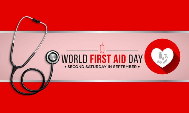Ilustración vectorial sobre el tema del Día Mundial de Primeros Auxilios que se celebra cada año el segundo sábado de septiembre en todo el mundo
. - Vector, imagen